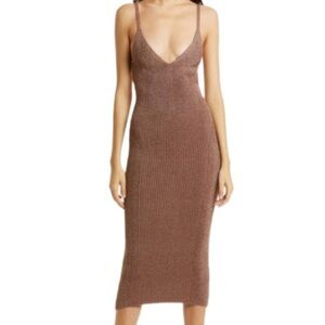 NWT Retrofete Brown Gold Sparkle Amster Ribbed Midi Sweater Dress - Sz L